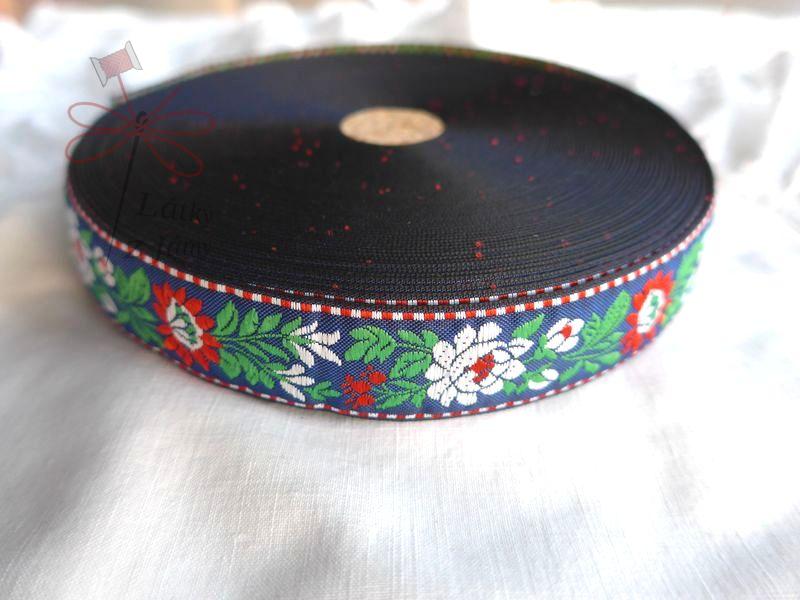 Stuha - Tmavě modrá s bílou růží