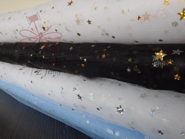 Tyl s hvězdičkami- světle modrý