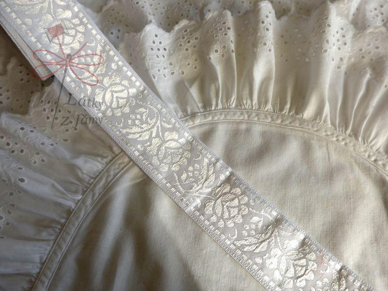 Stuha - Bílá s bílými květy (povian)