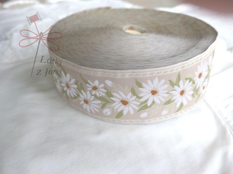 Stuha - Světle béžová s bílými květy