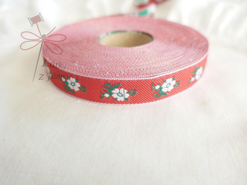 Stuha - Červená s bílou květinou