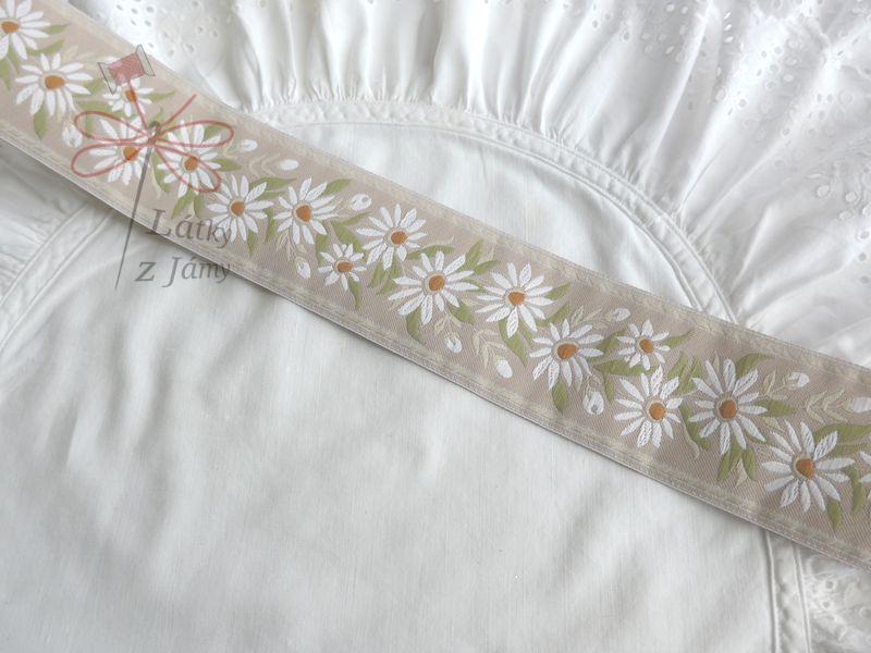 Stuha - Světle béžová s bílými květy