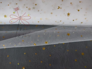 Tyl se zlatými hvězdičkami- bílý