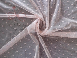 Elastický tyl s puntíky- Starorůžový 