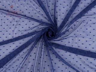Elastický tyl s puntíky- modrá temná