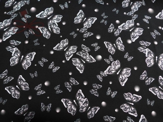 Teplákovina nepočesaná 250g Motýli na černé