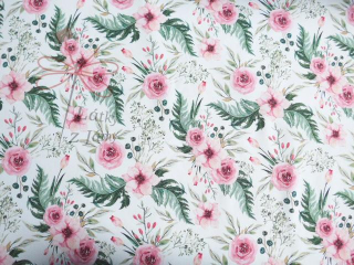 Teplákovina nepočesaná 250g - Růže na bílé