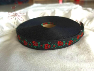 Stuha - Černá s červenou růží